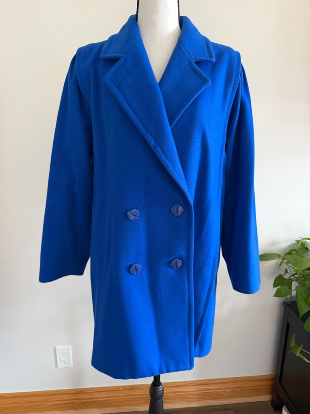 London Fog Double-Breasted Pea Coat in Bright Blue